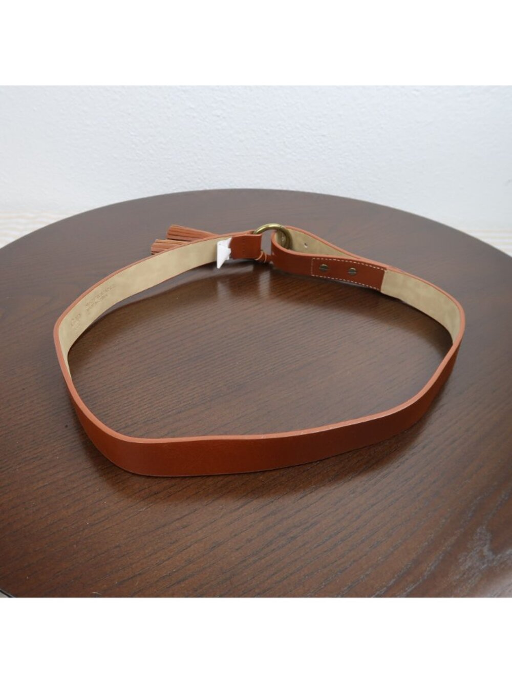 Women's GAP 30"-37" Vegan Leather Brown Camel Tassel Fringe Belt Boho - Picture 2 of 4